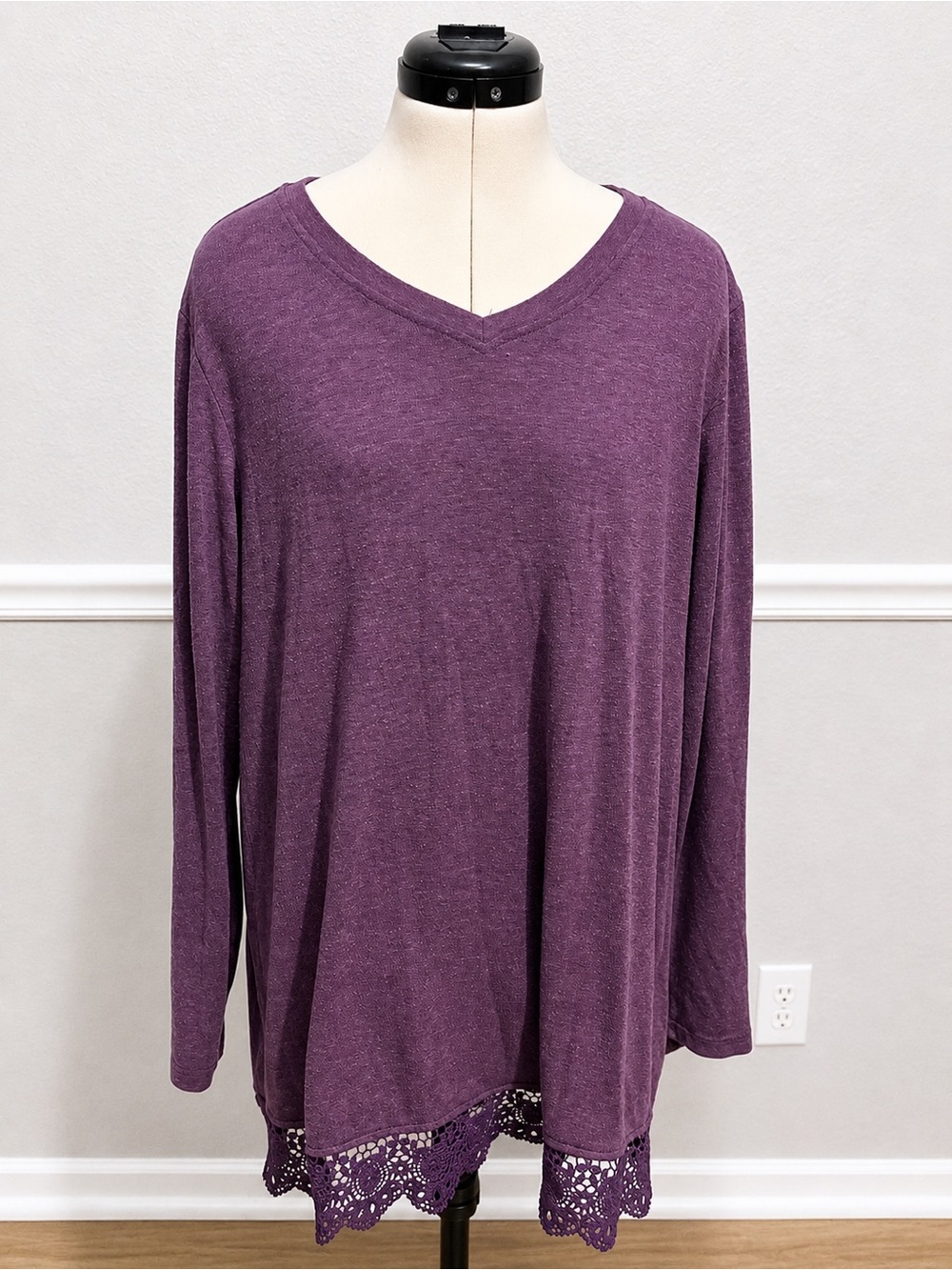 🍁Purple Long-Sleeve Top with Crochet Lace Hem